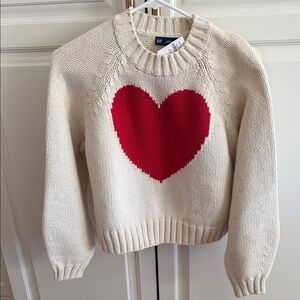 GAP Women's Soft Cotton/Nylon/Wool Cream Sweater w/ Red Heart NWT generous XSP